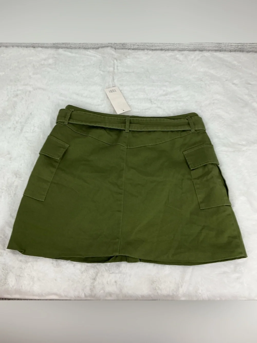 Tobi Olive Green Button-Front Cargo Mini Skirt with Belt